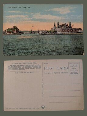 10/$25 Vintage Blank Ellis Island New York City Postcard